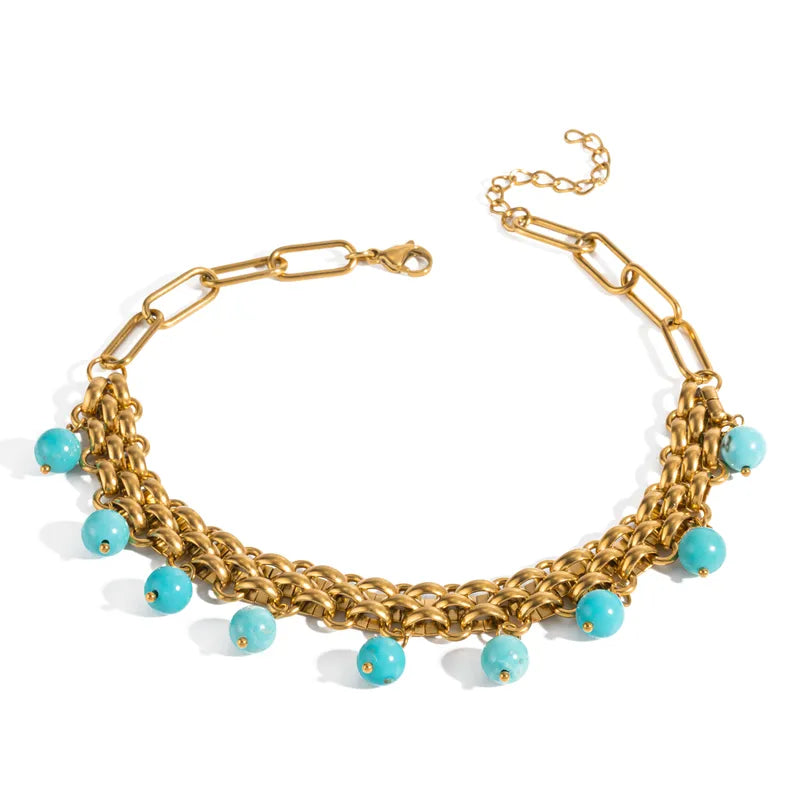Collar Dorado Turquesa Acero Inoxidable