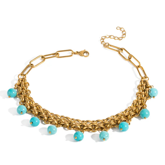 Collar Dorado Turquesa Acero Inoxidable