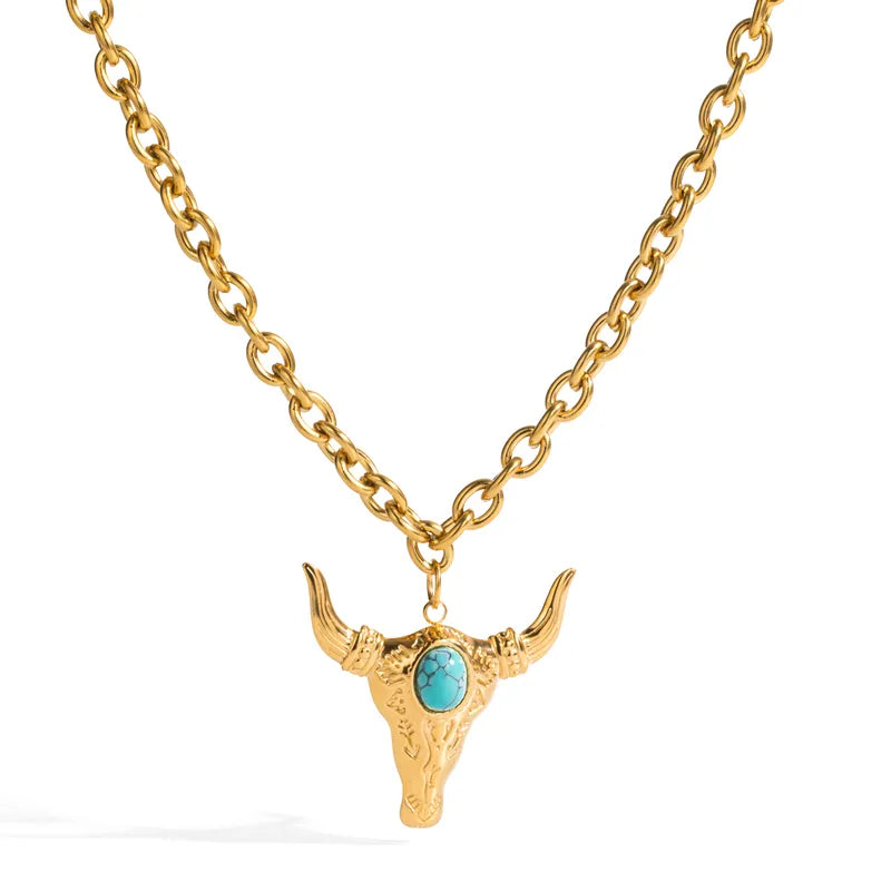 Collar Cabeza Toro Turquesa Acero Inoxidable