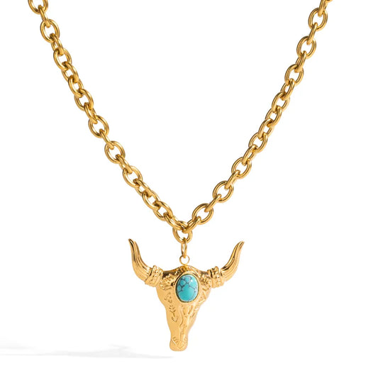 Collar Cabeza Toro Turquesa Acero Inoxidable