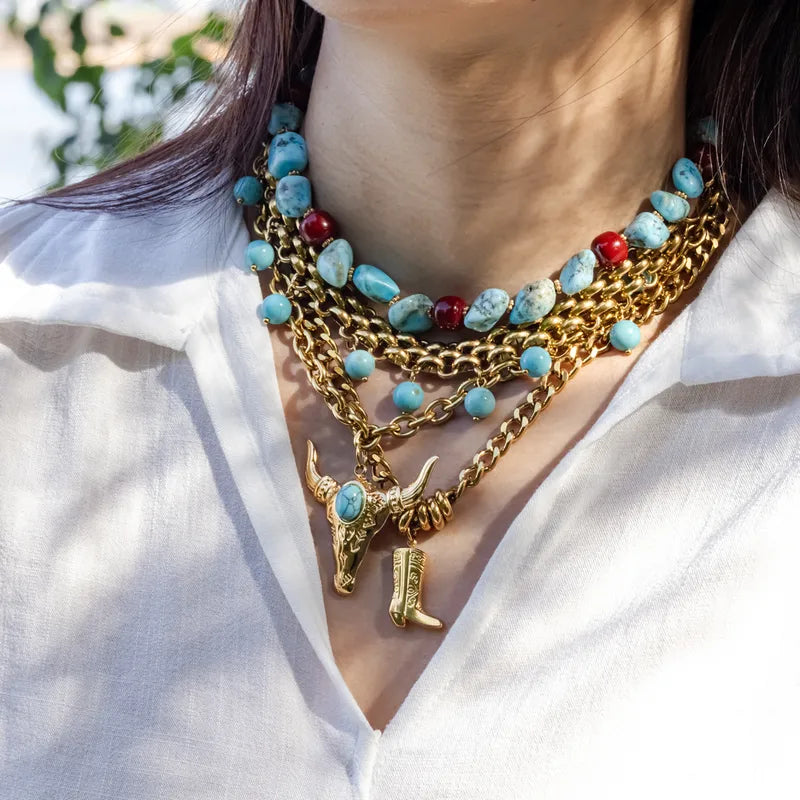 Collar Dorado Turquesa Acero Inoxidable