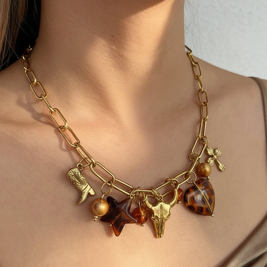 Collar Cabeza Bota Corazón Estrella Cruz Acero
