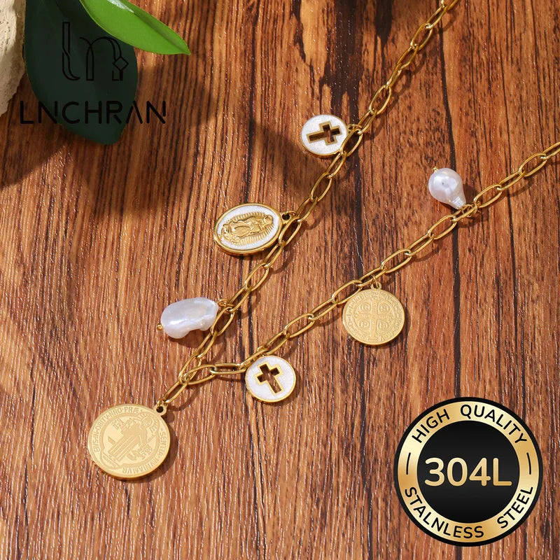 Collar San Benito Virgen Maria Acero Inoxidable