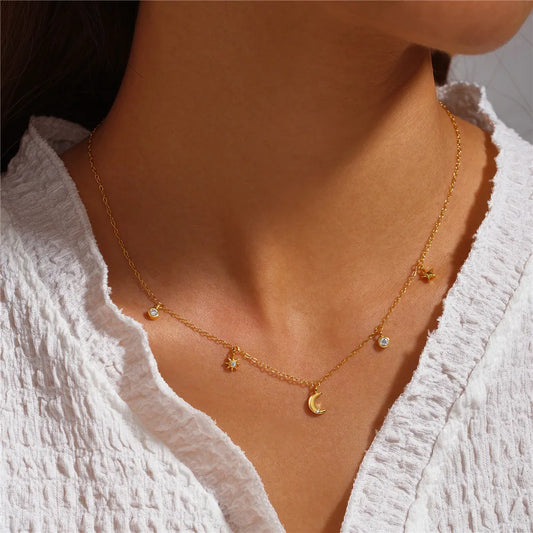 Collar Delicado Luna Estrella Plata Esterlina