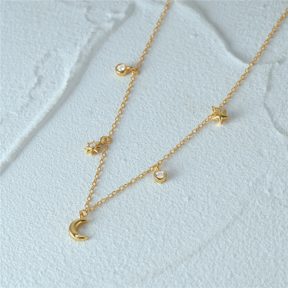 Collar Delicado Luna Estrella Plata Esterlina