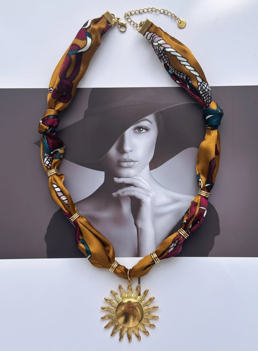 Collar Corazón Sol Cruz Tela Acero Inoxidable