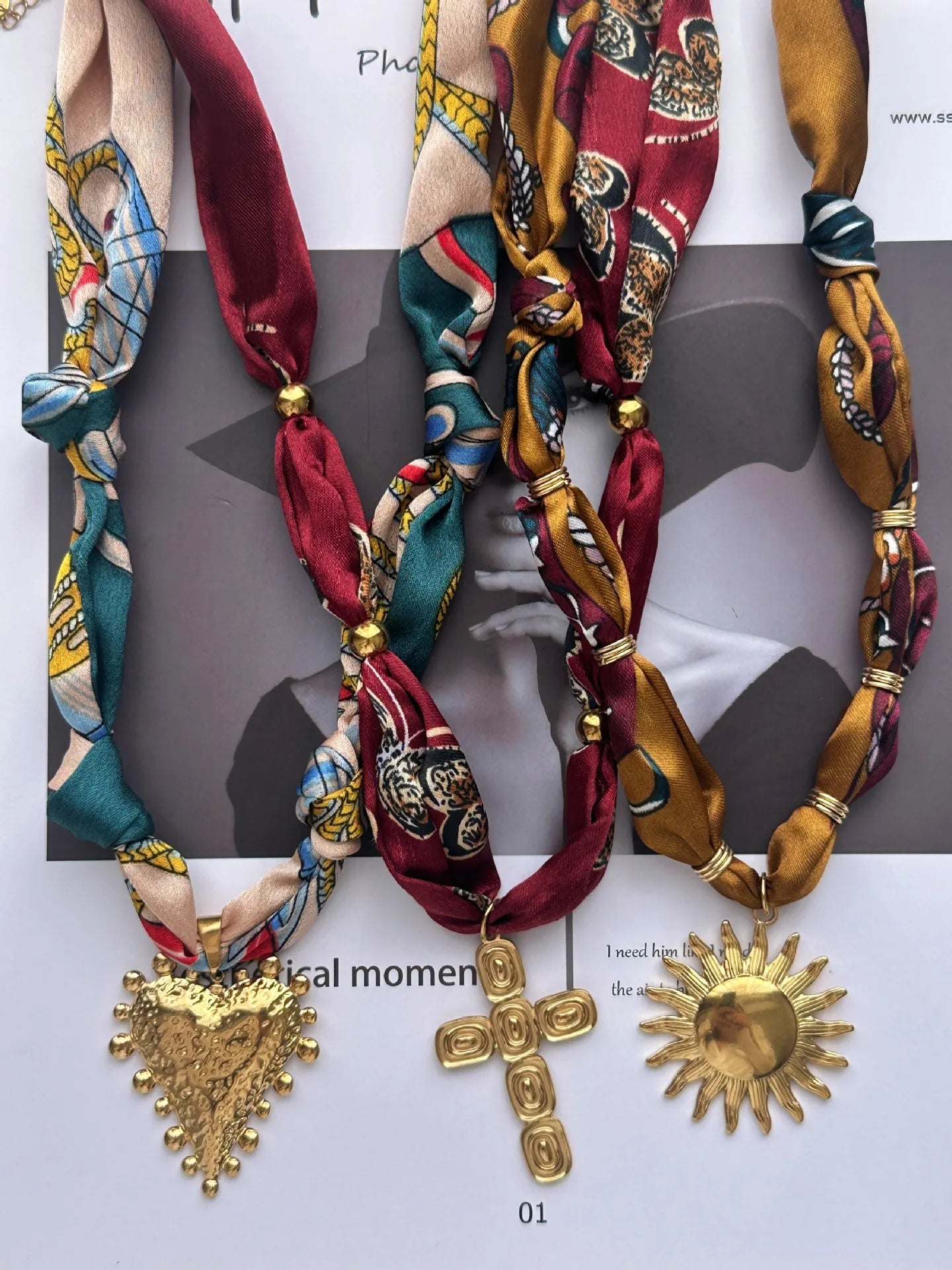 Collar Corazón Sol Cruz Tela Acero Inoxidable