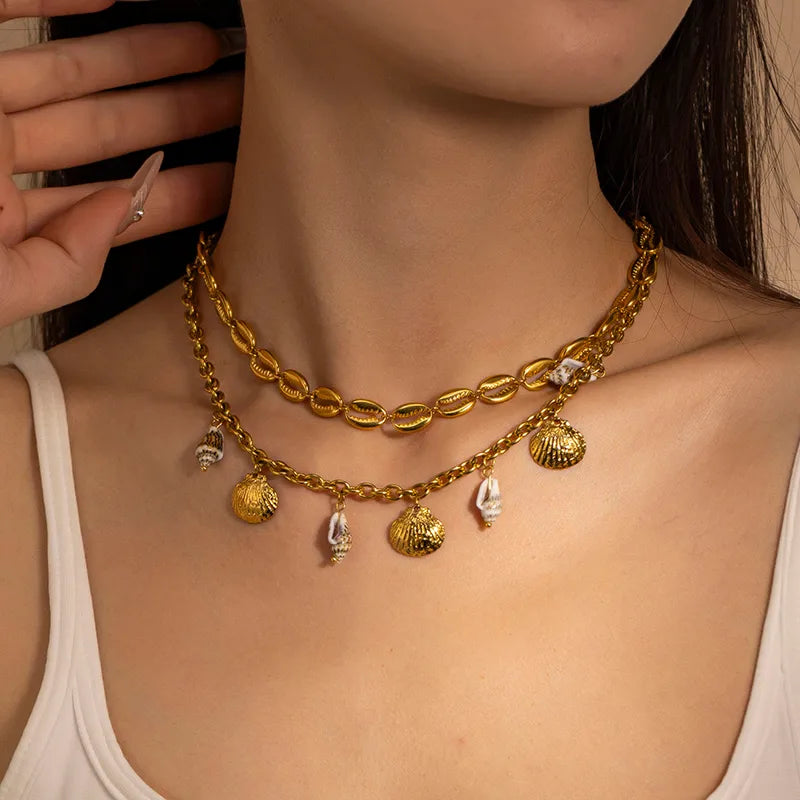 Collar Corazón Concha Estrella Mar Acero