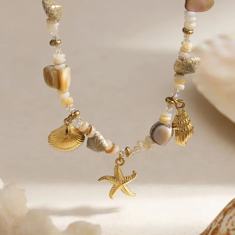 Collar Corazón Concha Estrella Mar Acero