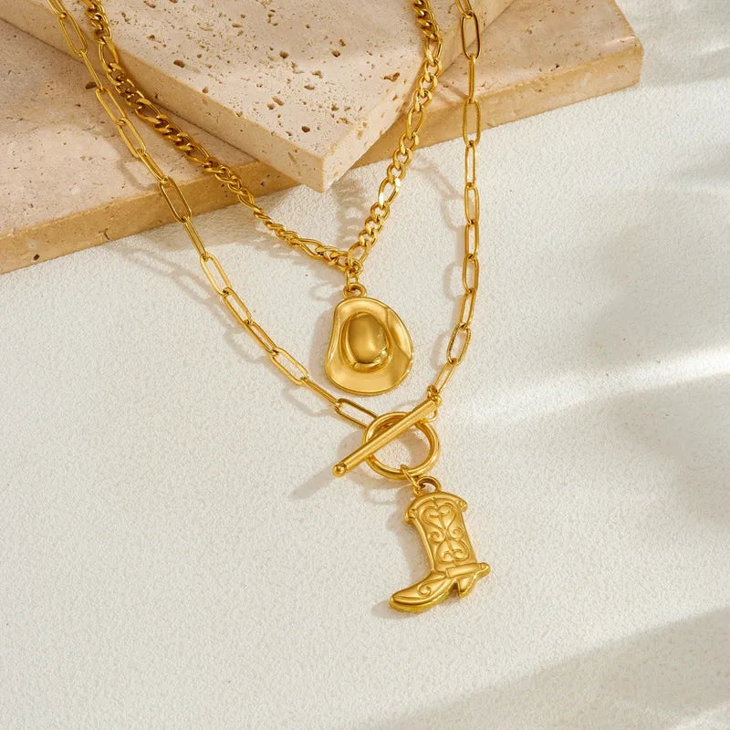 Collar Doble Sombrero Bota Acero Inoxidable