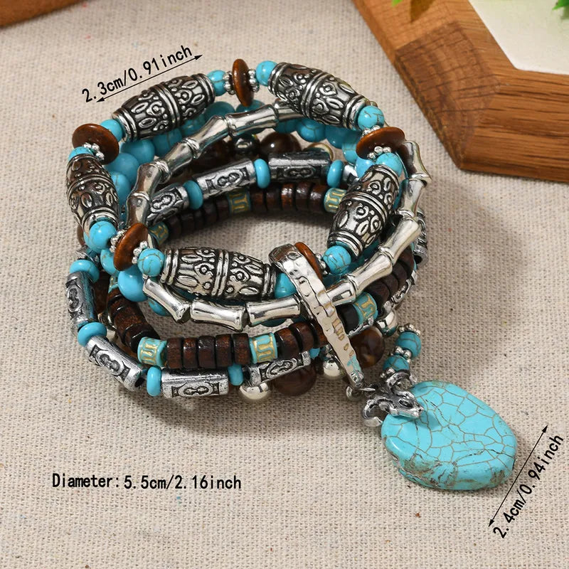 Pulsera Múltiple Turquesa Café Aleación