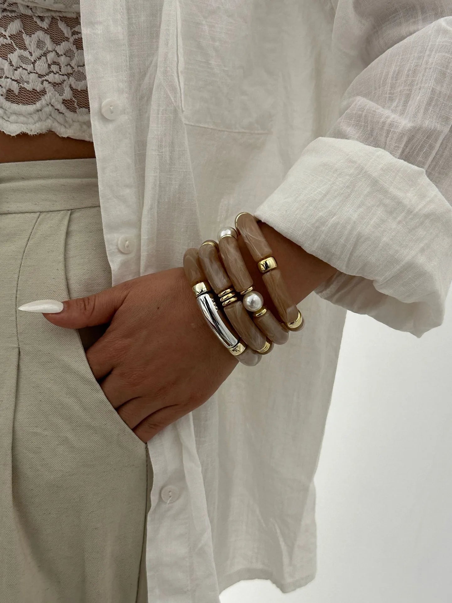 Set Pulseras Tubulares Elásticas Acrílico