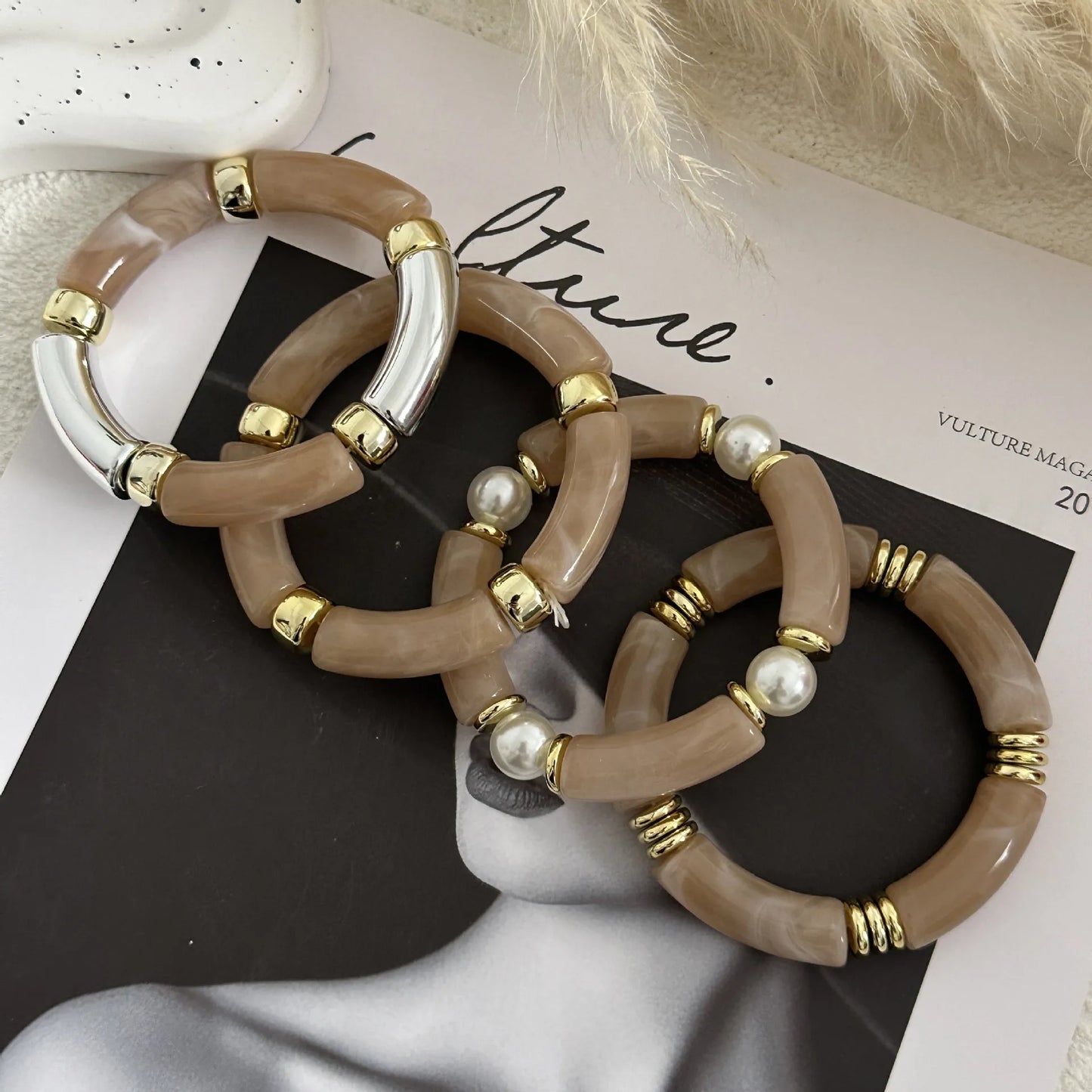 Set Pulseras Tubulares Elásticas Acrílico