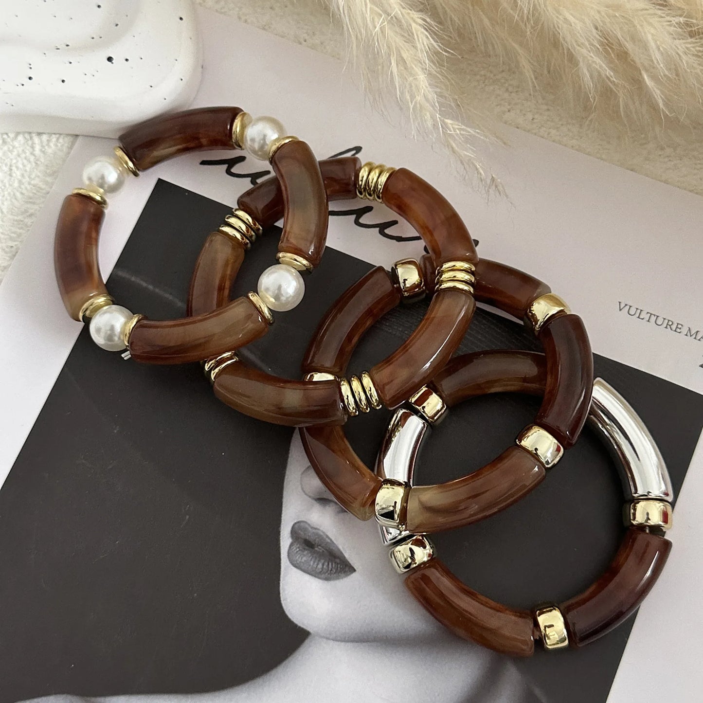 Set Pulseras Tubulares Elásticas Acrílico