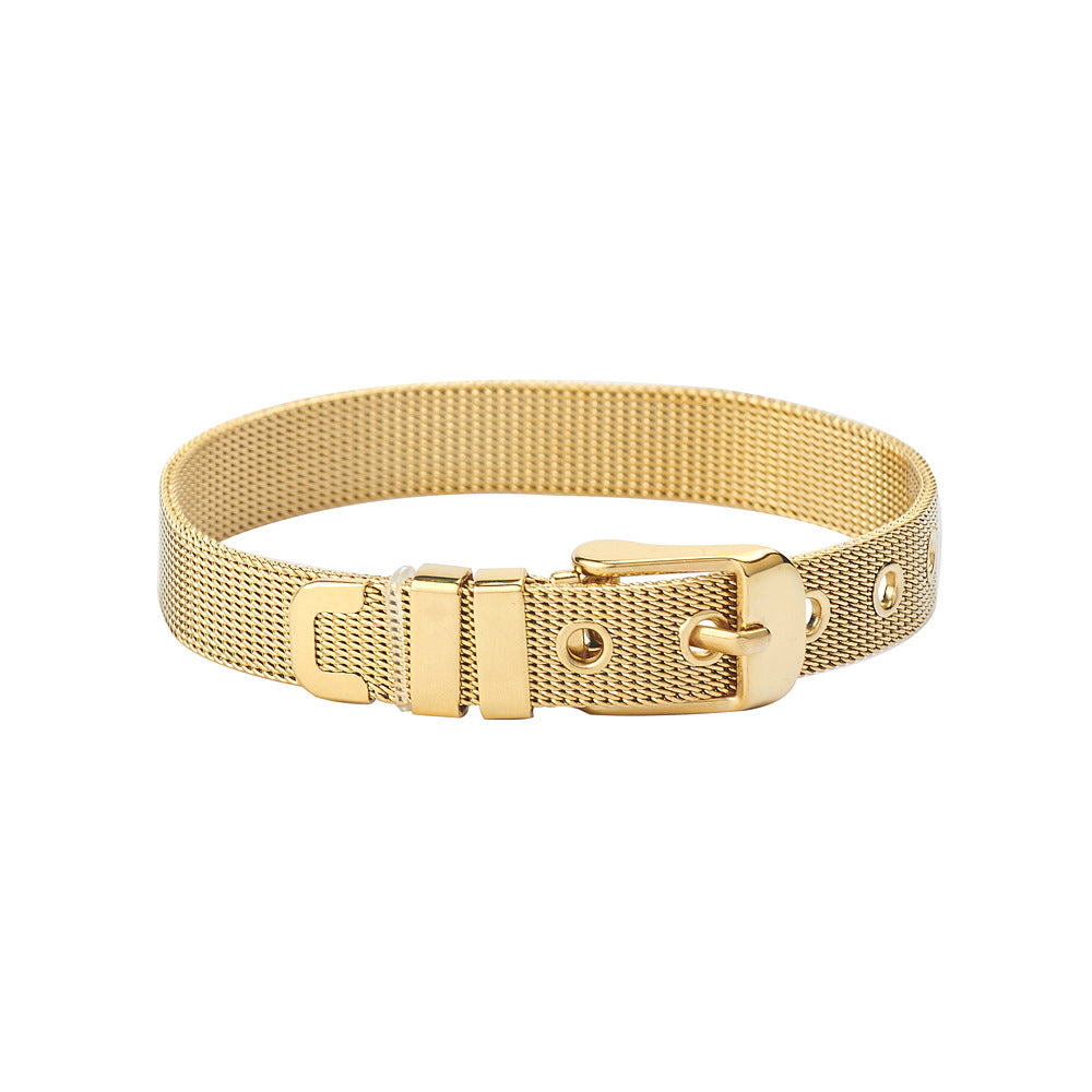 Pulsera Correa Malla Chapada En Oro