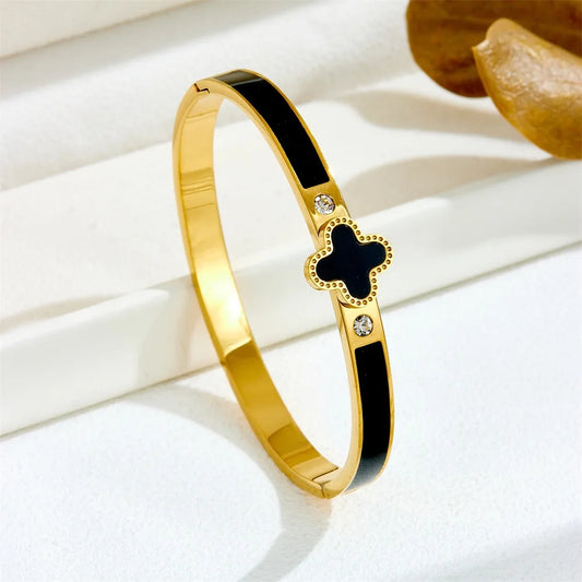 Pulsera Trébol Negro Acero Inoxidable