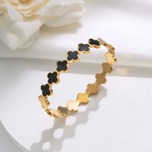 Pulsera Trébol Negro Acero Titanio