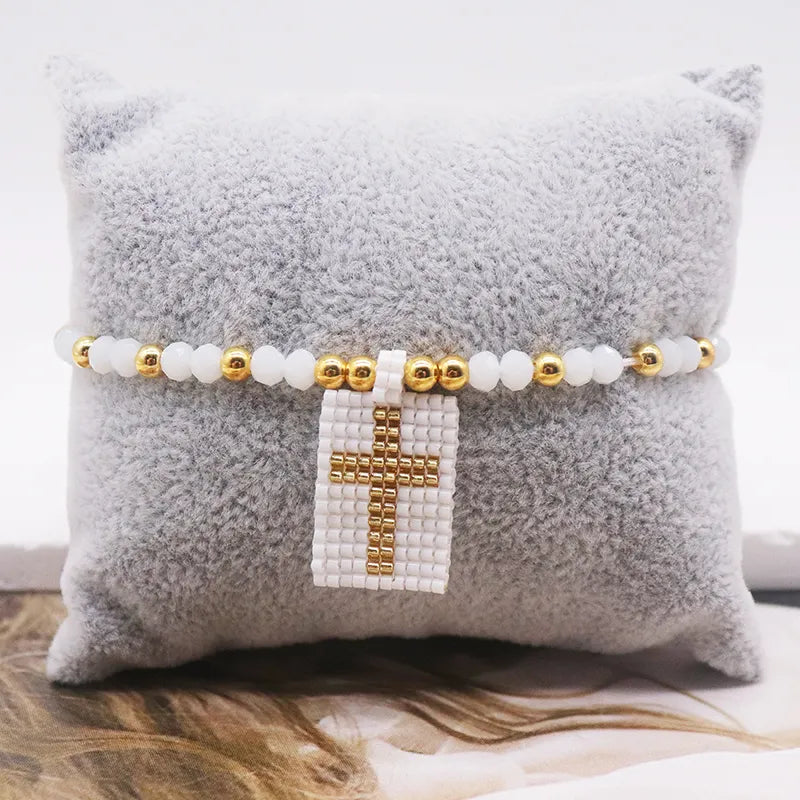 Pulsera Tejida  Cruz Corazón Love