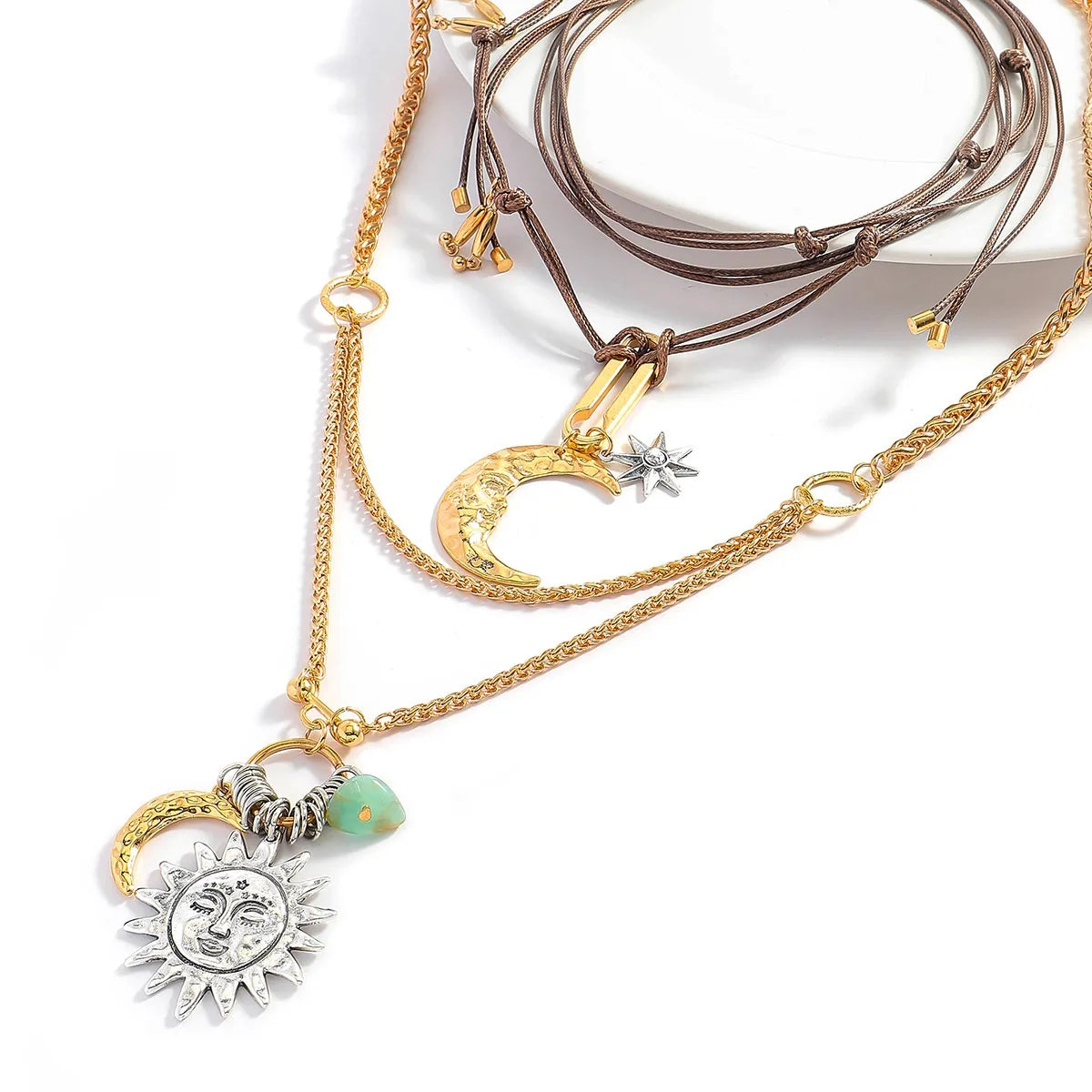 Set Collares Sol Luna Aleación Cuerda