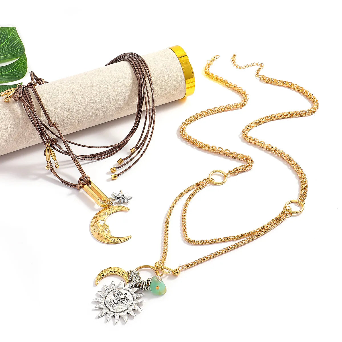Set Collares Sol Luna Aleación Cuerda