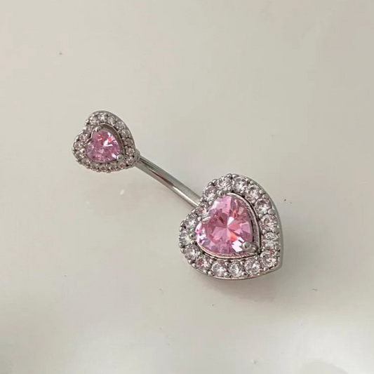 Piercing Ombligo Corazón Rosa Acero Inoxidable