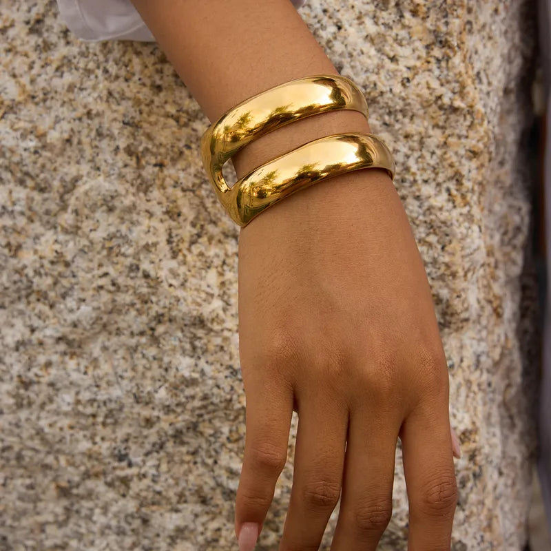 Pulsera Abierta Doble Dorada Acero Inoxidable