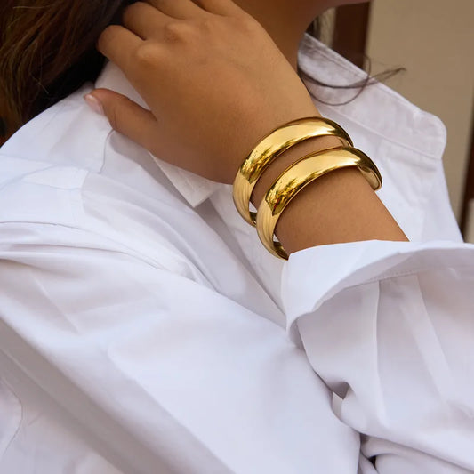 Pulsera Abierta Doble Dorada Acero Inoxidable