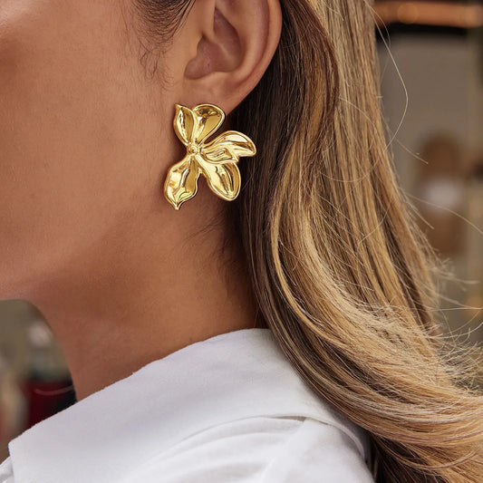 Aretes Media Flor Acero Inoxidable