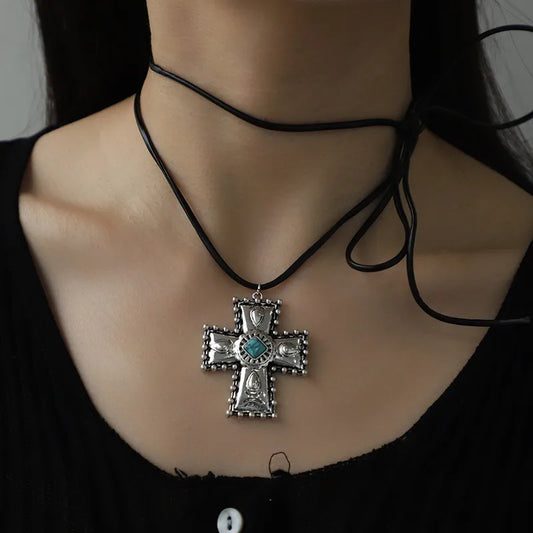 Collar Cruz Turquesa Aleación