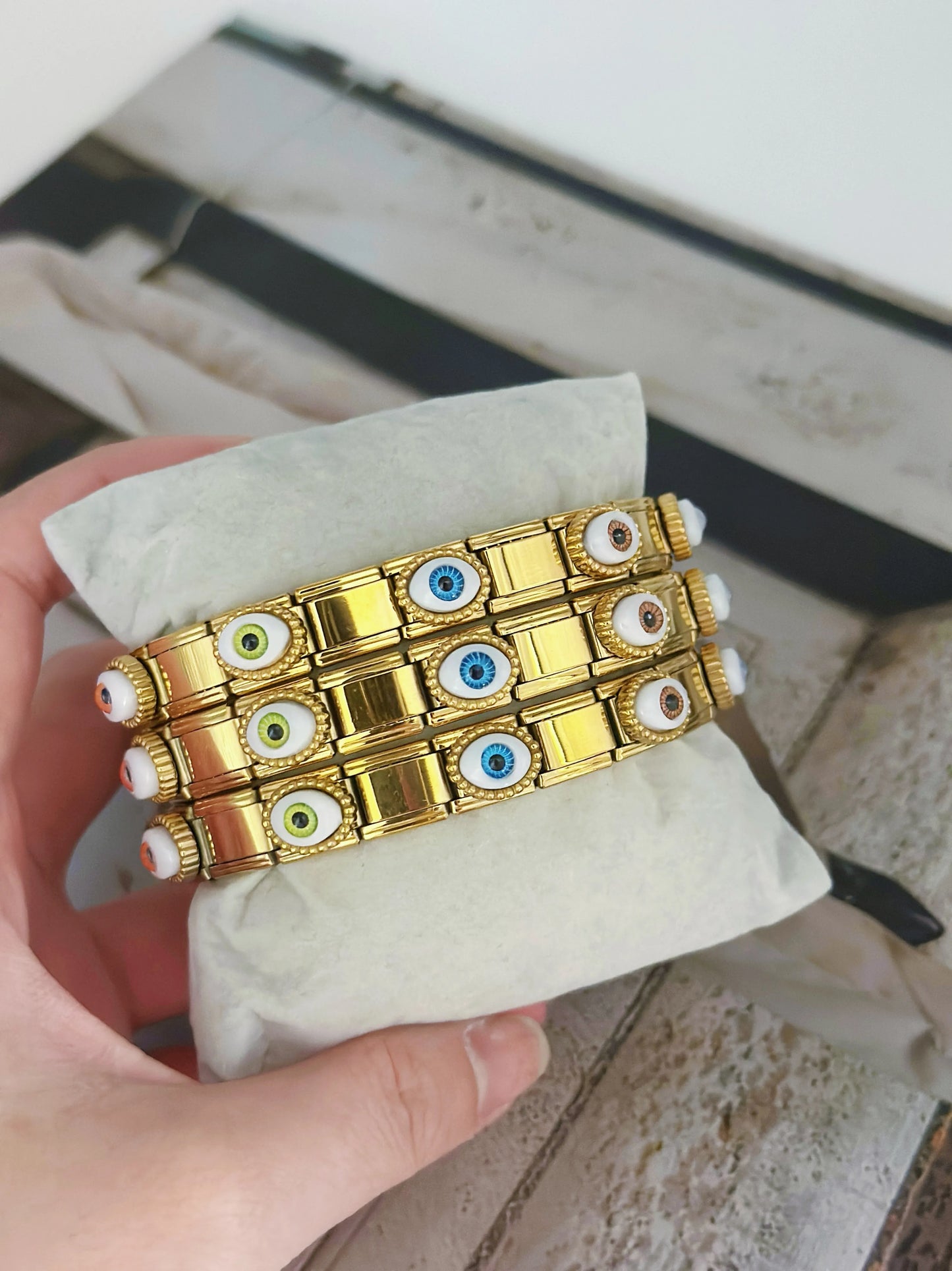 Pulsera Italiana Ojos Acero Inoxidable