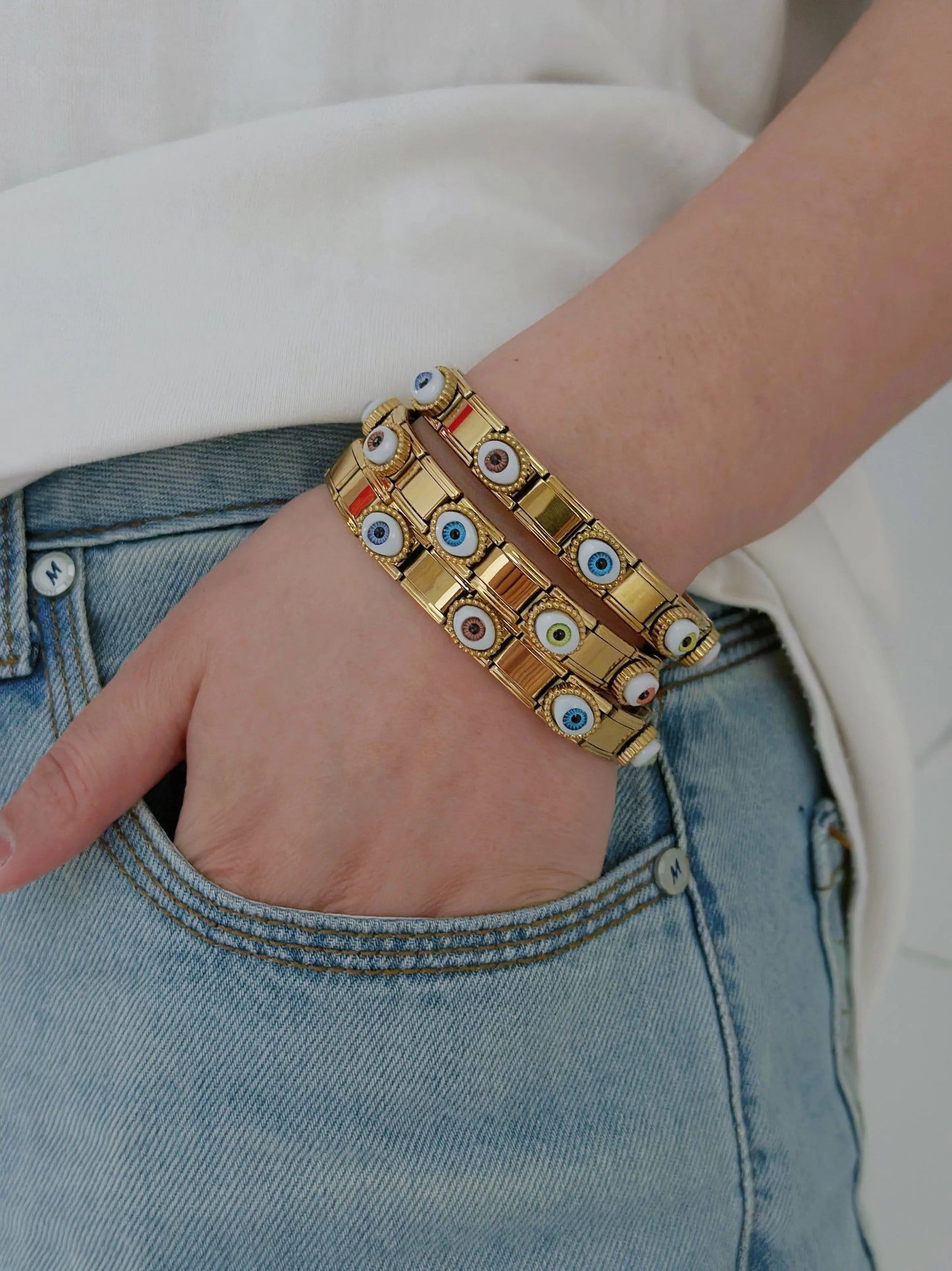 Pulsera Italiana Ojos Acero Inoxidable