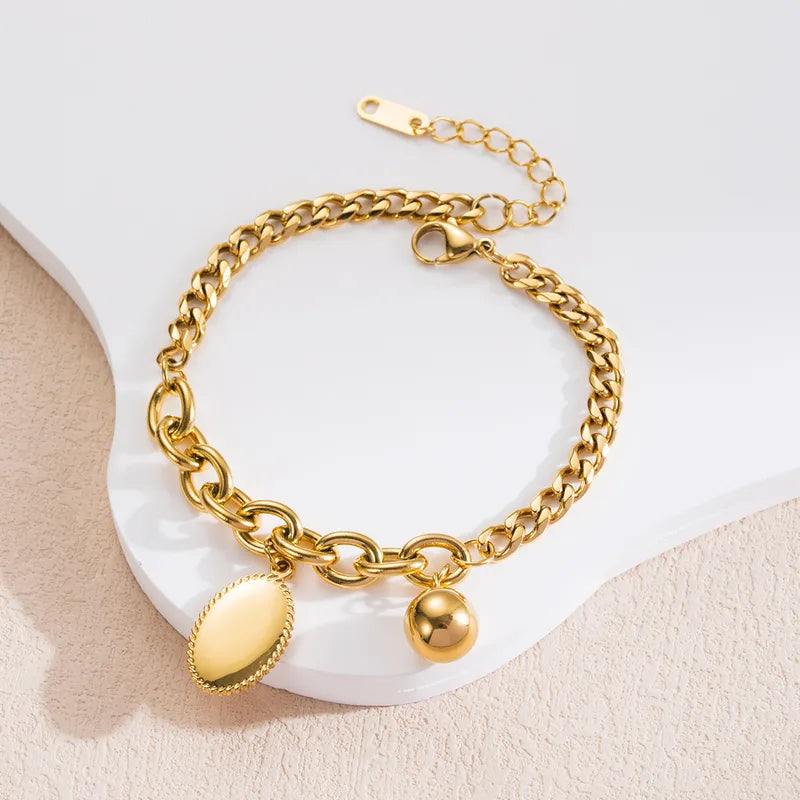 Pulsera Ovalo Bola Acero Inoxidable Chapados en oro