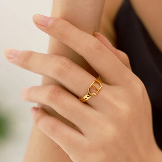 Anillo Dorado Sencillo Acero Titanio