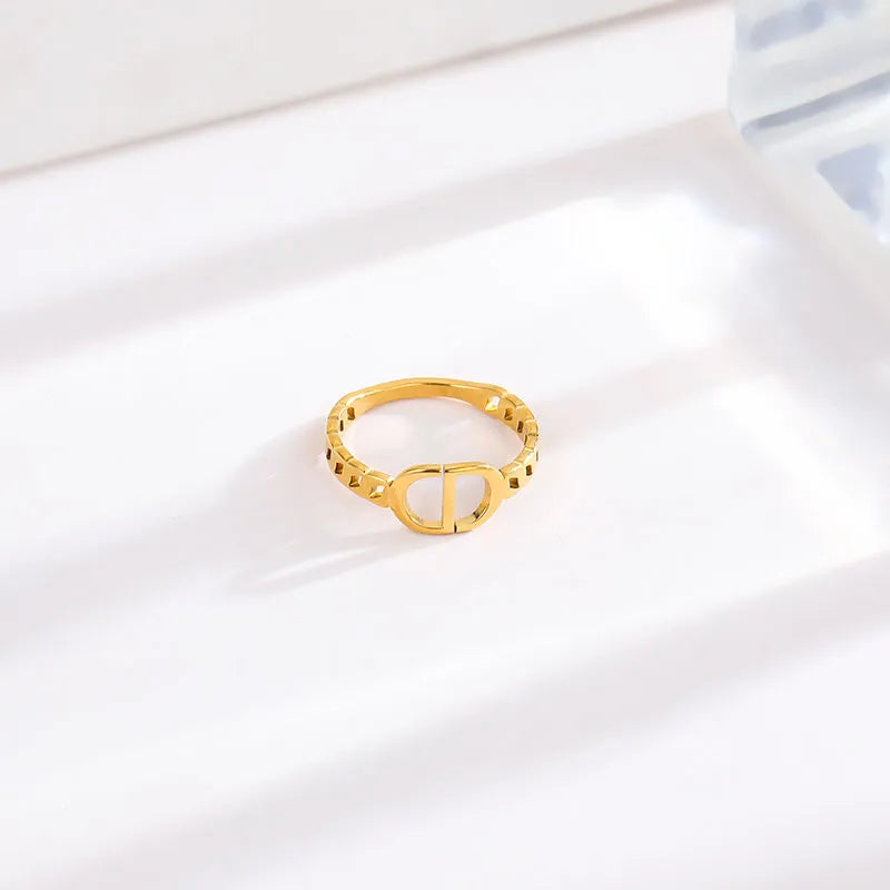 Anillo Dorado Sencillo Acero Titanio