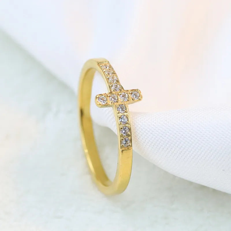 Anillo Cruz Dorado Cruzar Acero Titanio