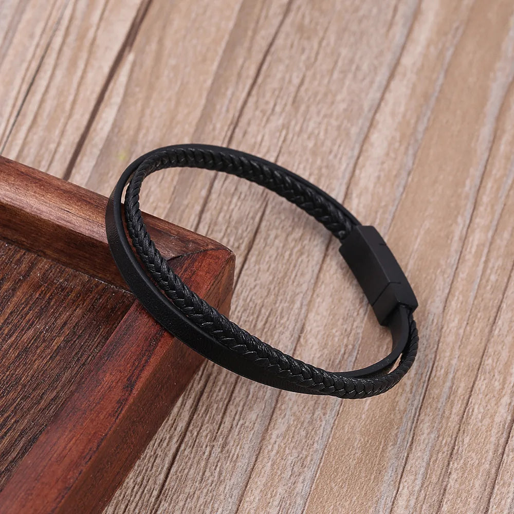 Pulsera Doble Trenza Cuero Sintético