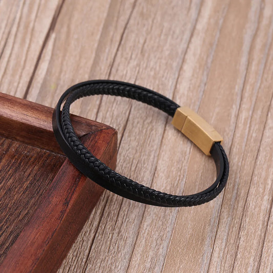 Pulsera Doble Trenza Cuero Sintético