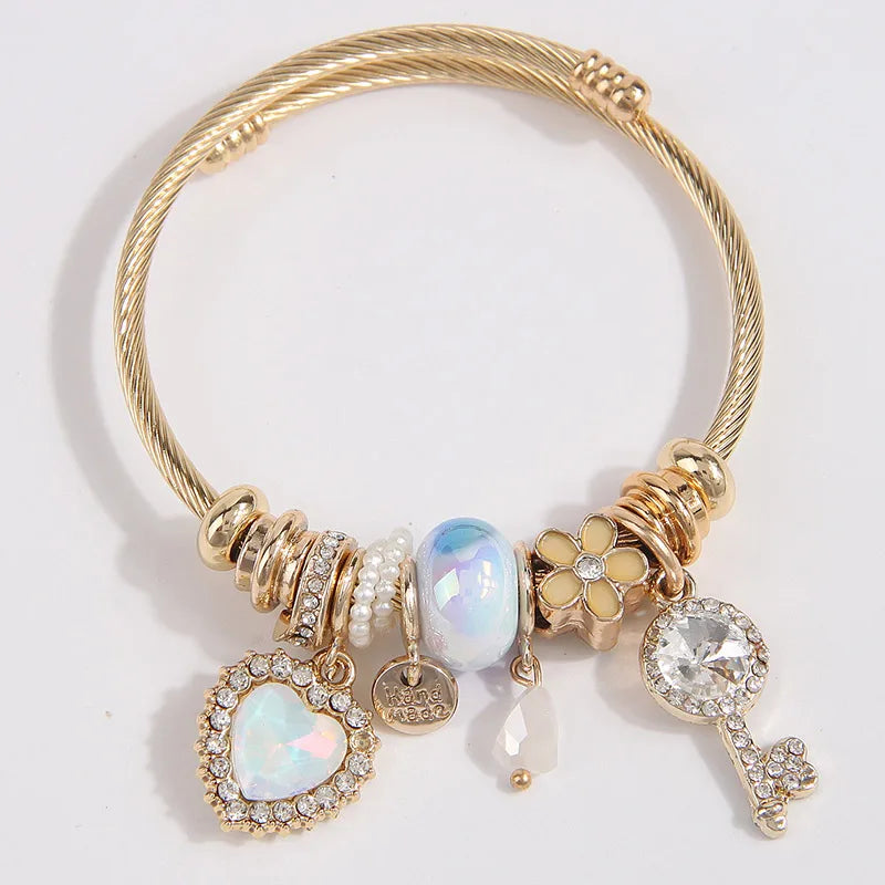 Pulsera Corazón Llave Flor Aleación