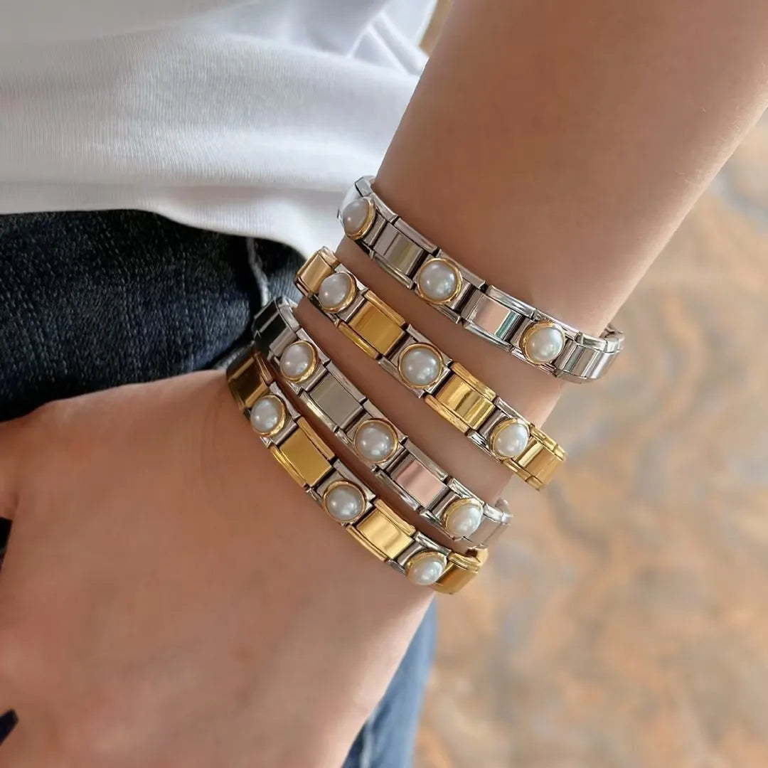 Pulsera Italiana Perlas Acero Inoxidable