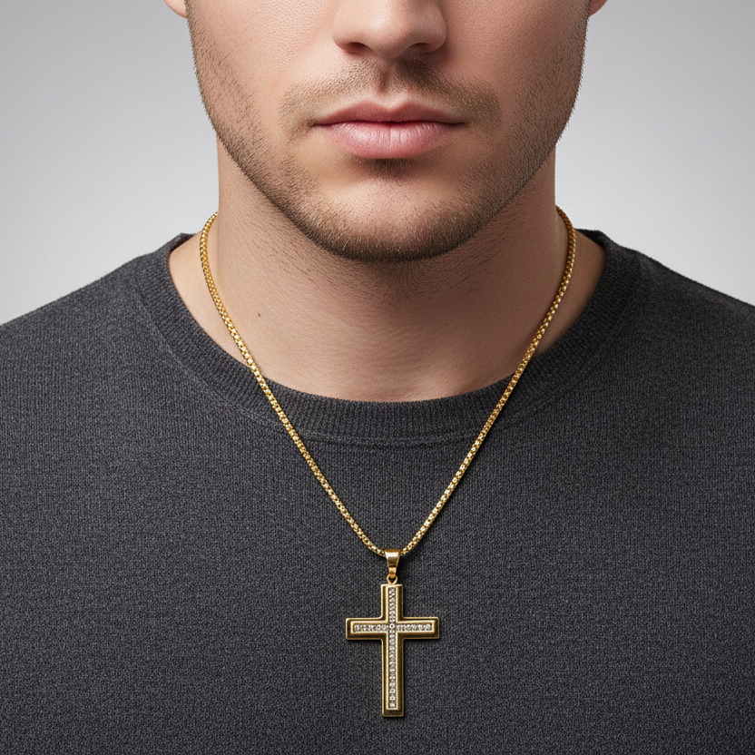 Collar Vintage Cruz Acero Inoxidable