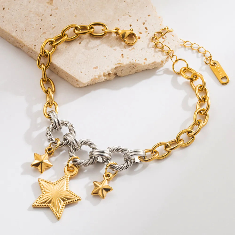 Pulsera Estrella Mar Bicolor Acero Titanio