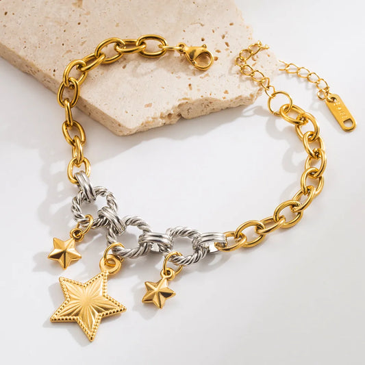 Pulsera Estrella Mar Bicolor Acero Titanio