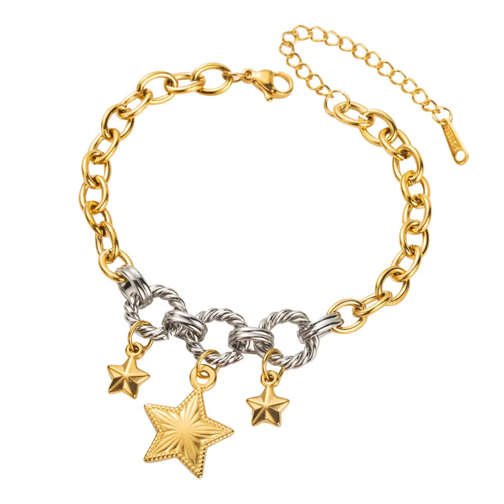 Pulsera Estrella Mar Bicolor Acero Titanio