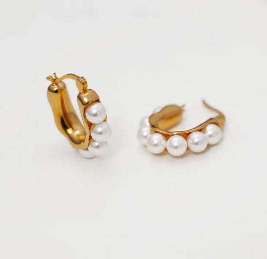 Aretes Perlas Vintage Acero Titanio