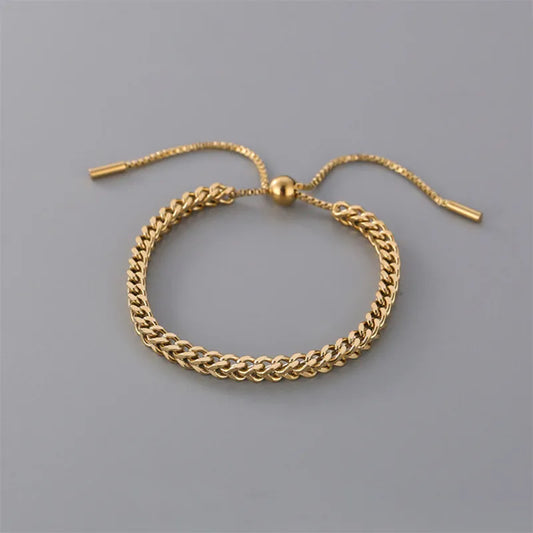 Pulsera Sencilla Estilo Vintage Acero Inoxidable Chapados en oro