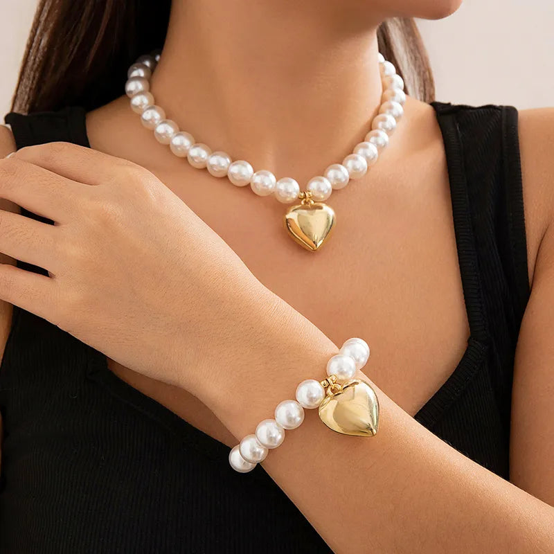 Set Collar y Pulsera Perlas Corazón