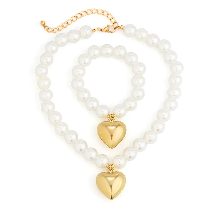 Set Collar y Pulsera Perlas Corazón