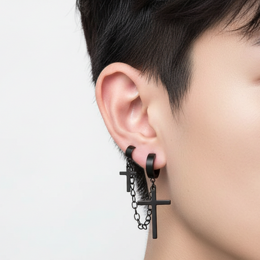 Arete Doble Cruces Negro Acero Titanio