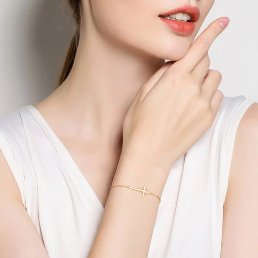 Pulsera Dorada Cruz Plata Esterlina