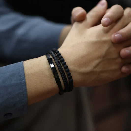 Pulsera Triple Trenza Negra